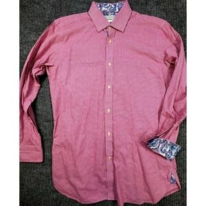 Ted Baker Endurance Mens 15.5 32/33 Pink Gingham Dress Shirt Paisley Trim